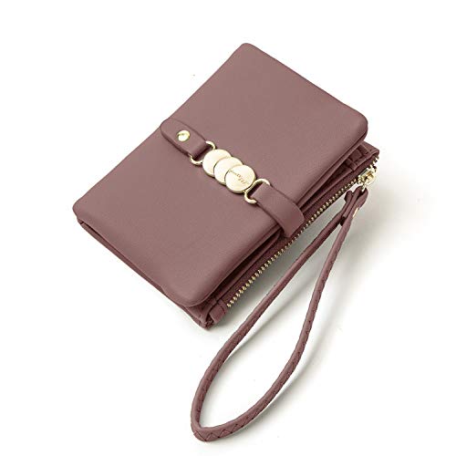 AOXONEL Womens Wallets Small Rfid Bifold Wristlet,Ladies Wallets for Card Coin,Change Purse with Wrist Strap (Dark Red)