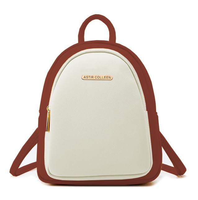 ASTIR COLLEEN Leather Women/Girls Sling Bag Cum Backpack (Big-Pocket) (Tan-White)