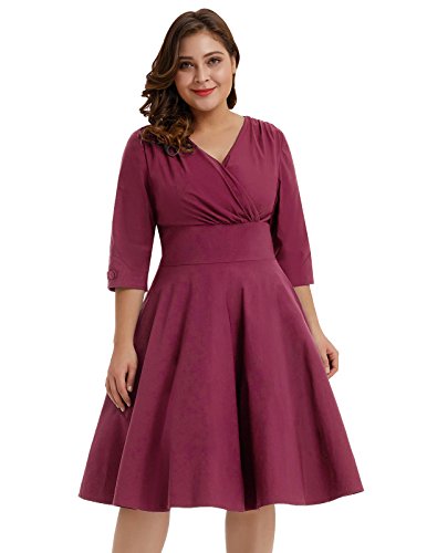 Homecoming Dresses for Plus Size Juniors in Red 3 4 Long Sleeve Knee Length Dress Wine 2X