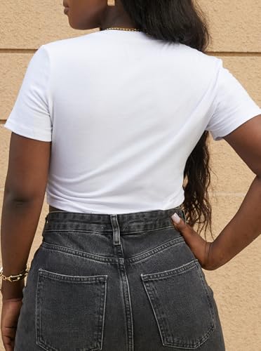 LovelyWholesale Women Graphic Crop Tops Letter Print Short Sleeve Tee Summer Sexy T Shirt2