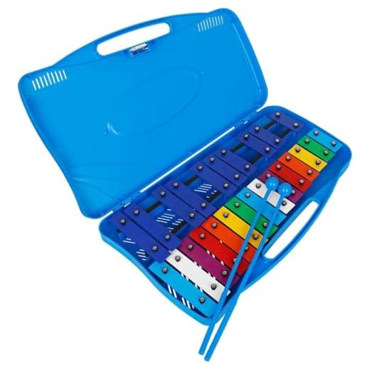 fuzhik Glockenspiel Professional - Diatónico de 25 teclas de metal para instrumento musical, actualización de xilófono, con dos martillos (azul)