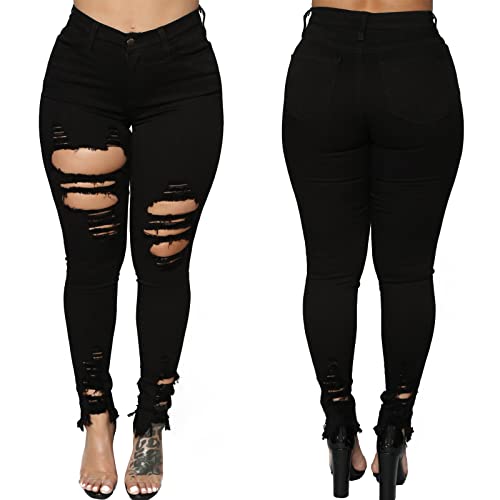 TodTan Women's Skinny Jeans Ripped Mid Rise Stretch Destroyed Denim Pants Jeans3
