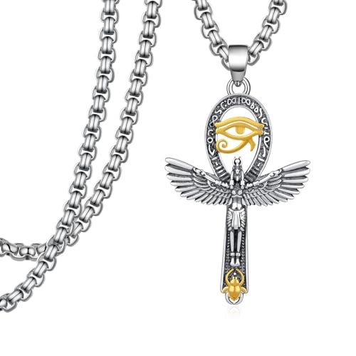 Ankh Necklace 925 Sterling Silver Ankh Cross Pendant Necklace Religious Ankh Protection Egyptian Jewelry Gifts for Men Women