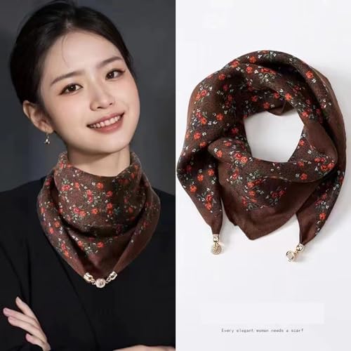 Women's Silk Cotton Scarf Necklace Magnetic Buckle Water Diamond Small Necklace Collar Chain Headpiece Pendant Scarf2