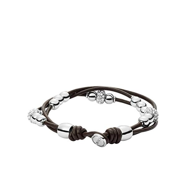 Fossil-Womens-Stainless-Steel-and-Genuine-Leather-Bracelet Fossil Women's Leather Bracelet, Color: Silver/Brown (Model: JA6068040)