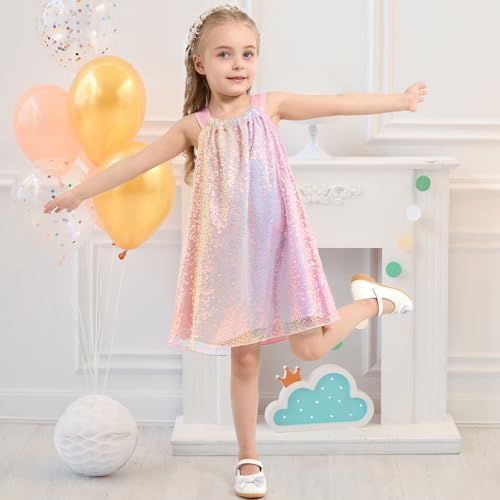 Little Girls Sequin Dress Party Birthday Dresses Formal Fancy Strap Dress 3-8 Years3