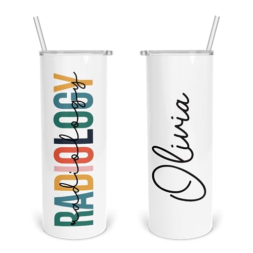 Radiology Personalized 20oz Skinny Sublimated Tumbler, Gift With Lid and Straw for Radiologist Technician, SS Medical Tech Assistant Mug, Gift for RDMS, Vacuum Insulated Birthday Cup for Rad Tech