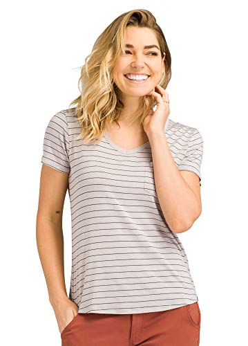 prAna - Women's Foundation Short Sleeve V-Neck, Light Grey Heather, Large