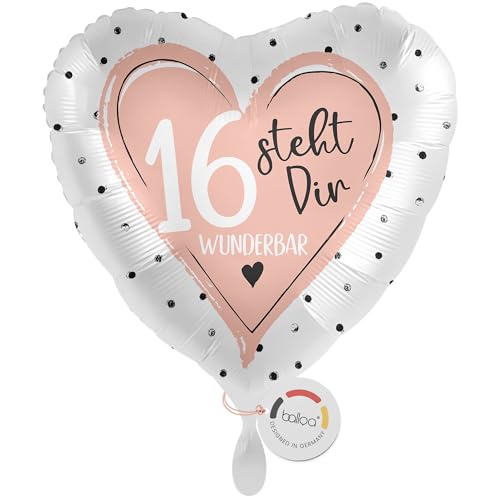 balloa Folienballon XXL zum 16 Geburtstag, rosa Herz Motiv, steht dir wunderbar, großer Helium-Ballon als Geburtstagsgeschenk Mädchen, Party Dekoration Geburtstag, 53cm