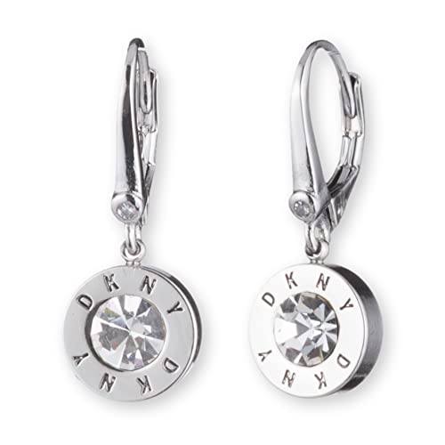 DKNY Drop Earrings with Crystal - Women's Jewelry - Leverback Earrings - Great Gift for Women - Made with Mixed Metal - Silver, One Size, Non-Precious Metal, no gemstone