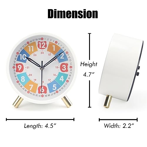 Image of Alarm Clock for Kids 4.5 inch Analog Alarm Clock for Children Time Learning Bedroom Battery Operated Clock White