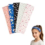 5 Stück Mädchen Stirnband, Elastisch Breites Haarband für Damen, Freizeit Atmungsaktiv, angenehm zu tragen, Baumwollig Sport Headwrap für Mädchen, Schule, Spielplatz & Alltag-Floral