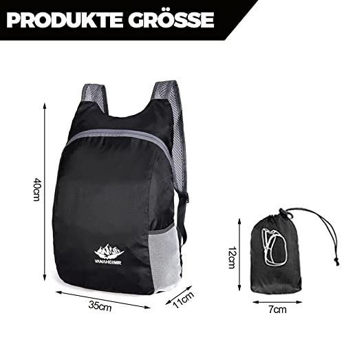 VIKY Faltbarer Rucksack Ultraleicht Wasserdicht, 20L Rucksack Faltbar, Praktischer Faltrucksack, Reiserucksack Wasserdicht, Packbare Rucksäcke für Herren Damen Kinder Reisen Outdoor Camping Klettern