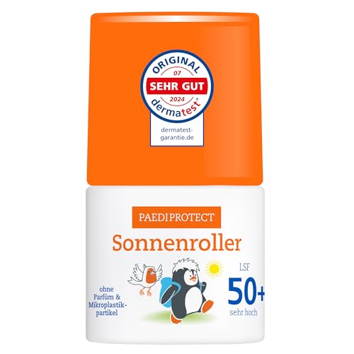 PAEDIPROTECT Sonnenroller LSF 50+, Roll-On Sonnencreme für Baby, Kinder & Erwachsene – vegan, parfümfrei & ohne allergiefördernde Reizstoffe – für empfindliche Haut – 50 ml