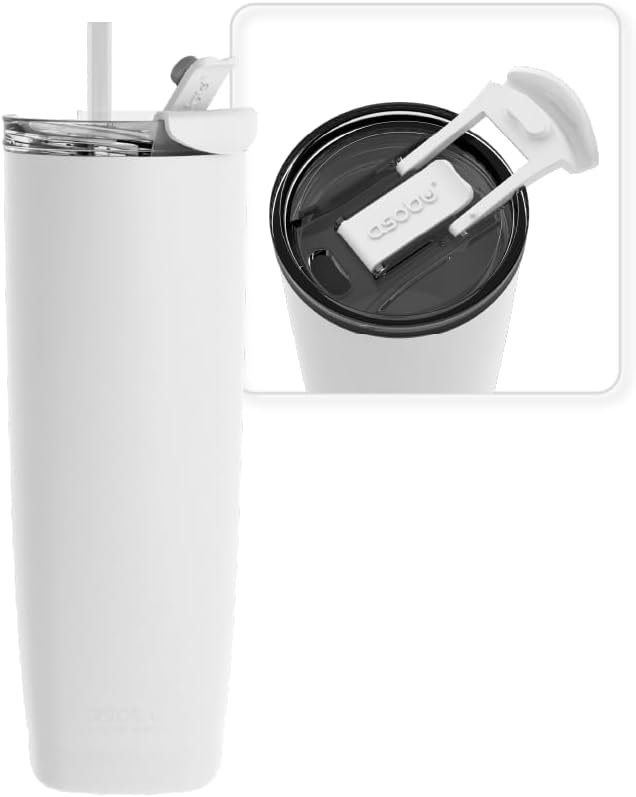 asobu Aqualina Stainless Steel Insulated Water Bottle with Interchangeable Hot and Cold Lid and Built in Straw, 20 Ounces (White)