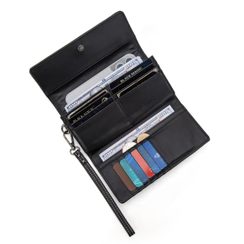 Image of Montana West X Wrangler Black Wallet for Women Large Wristlet Wallets Trifold Clutch Phone Wallet Ladies Female Western Travel Wallets with Coin Purse