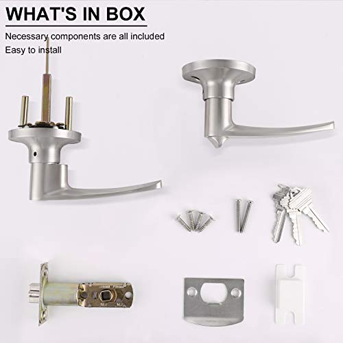 Knobonly Universal Straight Door Lock Levers, Satin Nickel Finish Entry Door Handle Set Keyed Alike Door Lockset, Right/Left Handed, Combo Pack Of 2 #TOP6