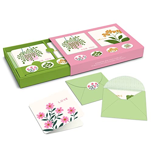 Image of Studio Oh! Assorted Mini Note Card Sets with Stickers, 12 Blank Cards, Stickers & Small Envelopes, Greeting Notecards for Birthday, Thank You Notes, 260 GSM Textured Paper Weight, Floral Notes