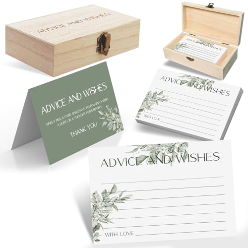 ZYLORI Eucalyptus Advice and Wishes for the Mr and Mrs - 60 Pack Wedding Message Cards with Box - Elegant Bridal Shower Game & Anniversary Guest Book Alternative