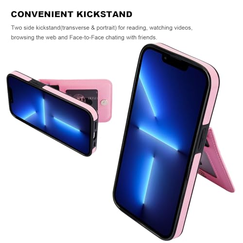 Image of KIHUWEY Compatible with iPhone 13 Pro Case Wallet with Credit Card Holder, Premium Leather Magnetic Clasp Kickstand Heavy Duty Protective Cover for iPhone 13 Pro 6.1 Inch (Pink)