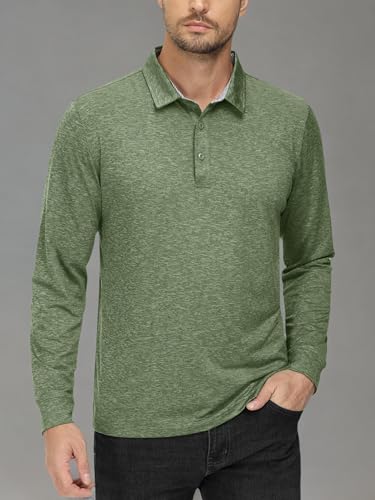 Image of MAGCOMSEN Men's Long Sleeve Golf Polo Shirts Collared Athletic Quick Dry Lightweight Work Shirts