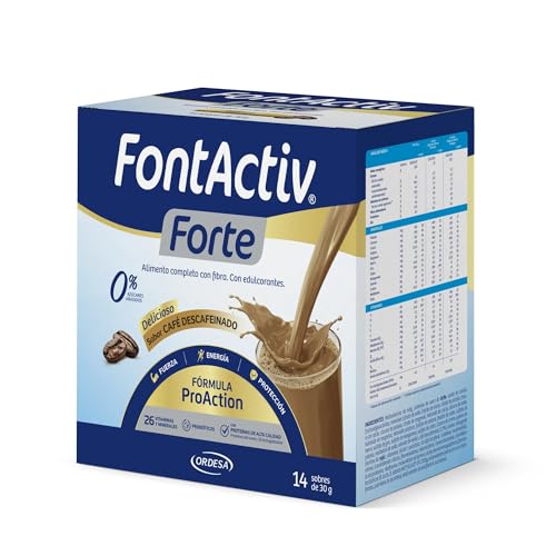 FontActiv Forte ProAction Café Descafeinado | 14 Sobres | Suplemento Nutricional con Fibra para Adultos - 0% Azúcares añadidos
