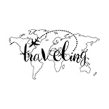 Mapa de viajes Vacaciones Turismo Aviones País Calcomanías de pared de PVC 30x54.3cm Pegatinas para vidrio Negro