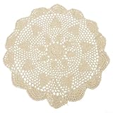 Honseadek Mantel redondo vintage de encaje para decoración de mesa de comedor, mantel de flores de ganchillo hecho a mano con estilo rústico, algodón lavable a máquina (60 cm, redondo, beige)