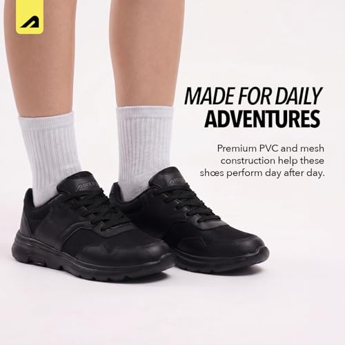 Image of Boldfit School Shoes Black for Boys & Girls Lightweight EVA Sole Breathable Mesh & PVC Upper Anti-Skid Velcro & Lace Closure Uniform Footwear for Kids Comfortable School Shoes