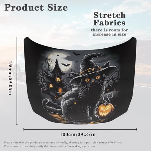 Image of Black Cat Car Hood Cover All Weather Protection Automotive Exterior Accessories Halloween Universal Fit Hood Covers for Cars, Trucks, SUV, or Van Full Coverage