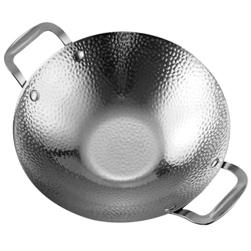 KHBUAB Sartén de Acero Inoxidable Olla Grande Doble Asa y Diseño Martillado en Transferencia de Calor y de Energía para Cocina Coreana y Barbacoa