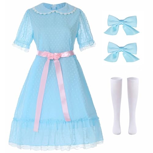Women Halloween Twin Cosplay Dress Blue Puff Sleeve...