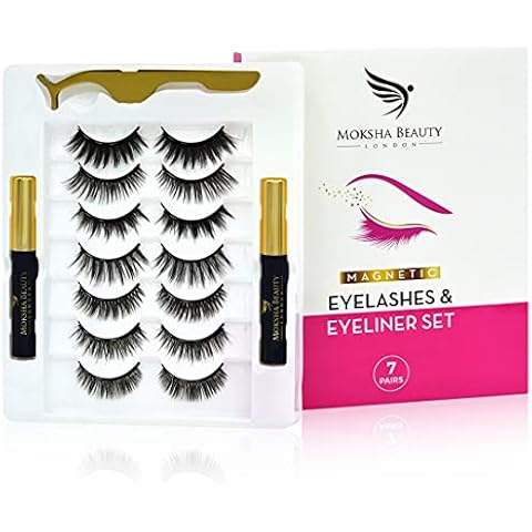 Magnetic Eyelashes Magnetic Eyeliner and Lashes Kit - Reusable 3D False Eyelashes with Tweezers Lash Set | No Glue, Waterproof Eyeliner | Lashes Natural Look (7 Pairs) Cover
