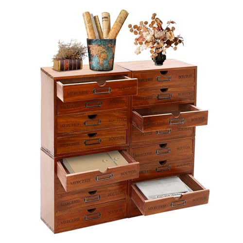 Elegant Wooden File Cabinet with 16 Drawers, 4Pcs 4-Slot Large Storage Box Cabinet Wooden Desk Drawer Unit, 85mm Thick Solid Wood Apothecary Cabinet Multifunctional Storage Box for Books Files