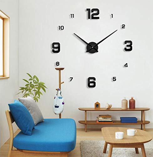 XG-BH Reloj de Pared Digital DIY Espejo Etiqueta 3D DIY Decoración de Sala de Estar Reloj de Pared Sala de Estar Reloj de Pared de Cuarzo Reloj,B