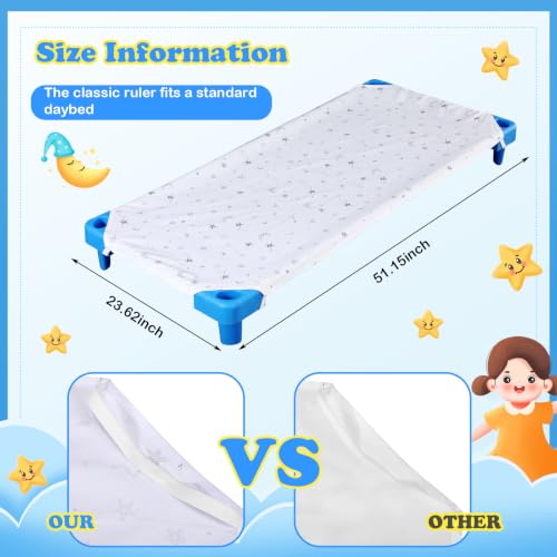 Image of Macarrie 20 Pcs Cot Sheets for Daycare Bulk - 23 inch x 51 inch, Standard Pure Cotton Soft Breathable Fitted Crib Sheet for Child Boys Girls Daycare Essential for Toddler Preschool(White,Star Moon Style)