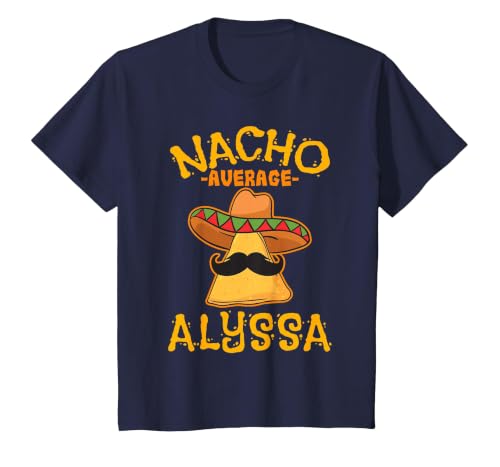 Nacho Average Alyssa Personalized Name Funny Taco T-Shirt, Youth, Navy Blue, Large