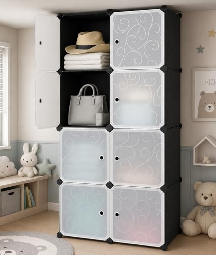 Image of Owme Closet for Clothe DIY Plastic Rack - Side Hanger, Storage for Home | with Mist Humidifier with Remote Controller, Shelf Storage Cabinet Stand, Auto Open & Close for Rain and Sun (White, 8 Door)