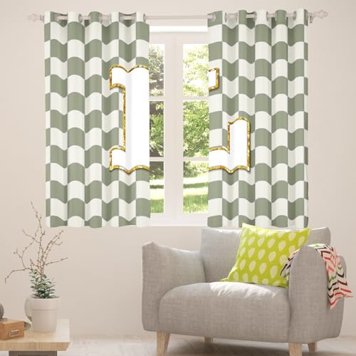 Image of Erosebridal Sage Green Checkered Window Curtains 42 inch Wx90 L Plaid Initial L Blackout Curtains for Bedroom Living Room,Personalized Monogram Window Treatments Grids Gingham Drapes Decor 2 Panels