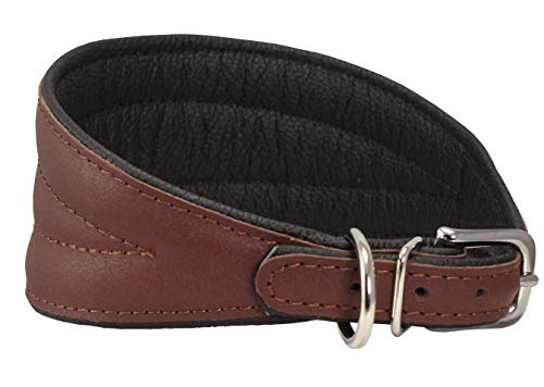 Dogs My Love Real Leather Extra Wide Padded Tapered Dog Collar (14.25"-17" Neck; 2.5" Wide, Brown) #TOP2