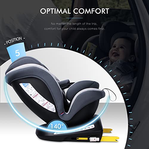 Reecle 360 Swivel Baby Car Seat with ISOFIX, Group 0+1/2/3 (0-36 kg), Approx. 0-12 Years (Grey) - Image 6