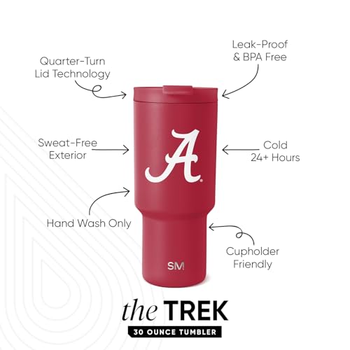 Image of Simple Modern Alabama Crimson Tide Tumbler with Straw | 30oz | Collegiate | Trek Officially Licensed University of Alabama Insulated Water Bottle, Travel Mug | Football Gift for Men, Dad, Him, Her