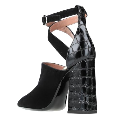 FOWT Women Pointed Toe Strappy Pumps Hollow Cut Chunky Block High Heels Cross Straps Sexy Dance Party Shoes Size 4-16 US2