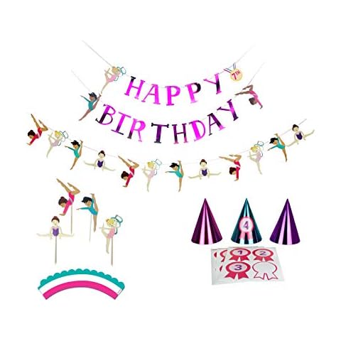 Gymnastics Party - Birthday Party Decoration Kit | Birthday Banner, Garland, Cupcake Toppers, Party | Gymnastics Party Theme Cover