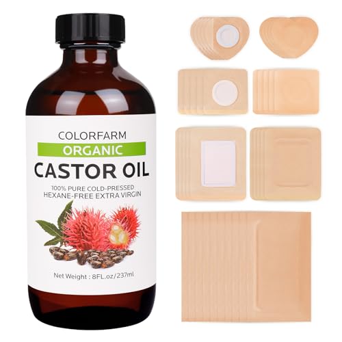 40 Pcs Castor Oil Pack Wrap: Organic Cold Pressed Castor Oil 8Fl Oz with Disposable Patches -...