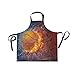 DOMIKING Damen Schürzen Basketball auf Feuer und Wasser Schürze Unisex Küche Lätzchen Schürze mit Taschen Verstellbarer Hals zum Kochen, Backen, Gartenarbeit