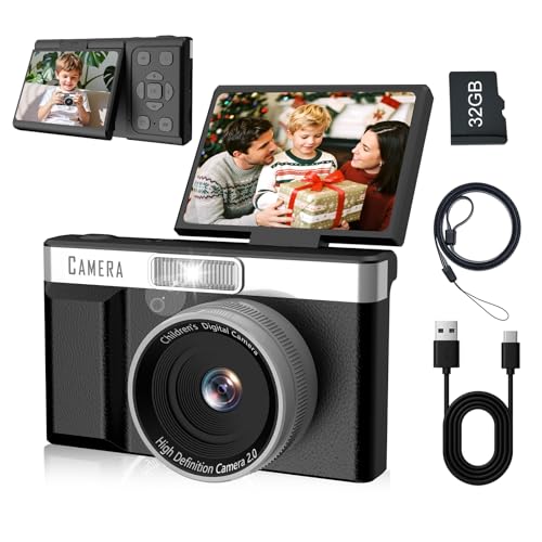 Kids Digital Camera FHD 1080P Digital Camera for Kid with 32GB Card,2'' Flip 180 ° Screen with Support for Selfie Vlog Cam,Compact Camera with Flash,Birthday for Kids Boys Girls.