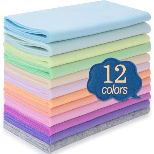 Image of XSEINO 12 Rolls 8 inchx35 inch 1.4mm Thick Soft Felt Fabric Sheet 12 Assorted Mist Series Colors Felt Pack for DIY Craft Sewing Squares Nonwoven Patchwork