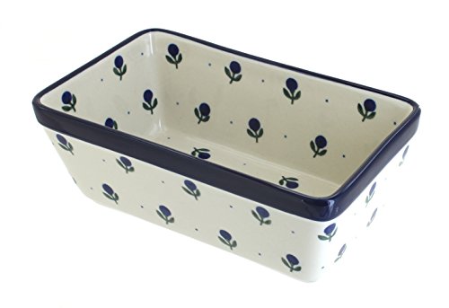 Blue Rose Polish Pottery - Blueberry Loaf Baker - 8.25" x 4.75" - Ceramic Bread Baking Dish for Baking & Serving Loaves