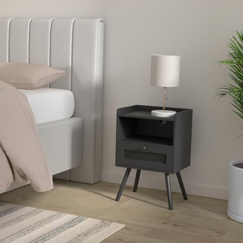 image for Huuger Night Stand Set of 2, Nightstand with Charging Station and LED 